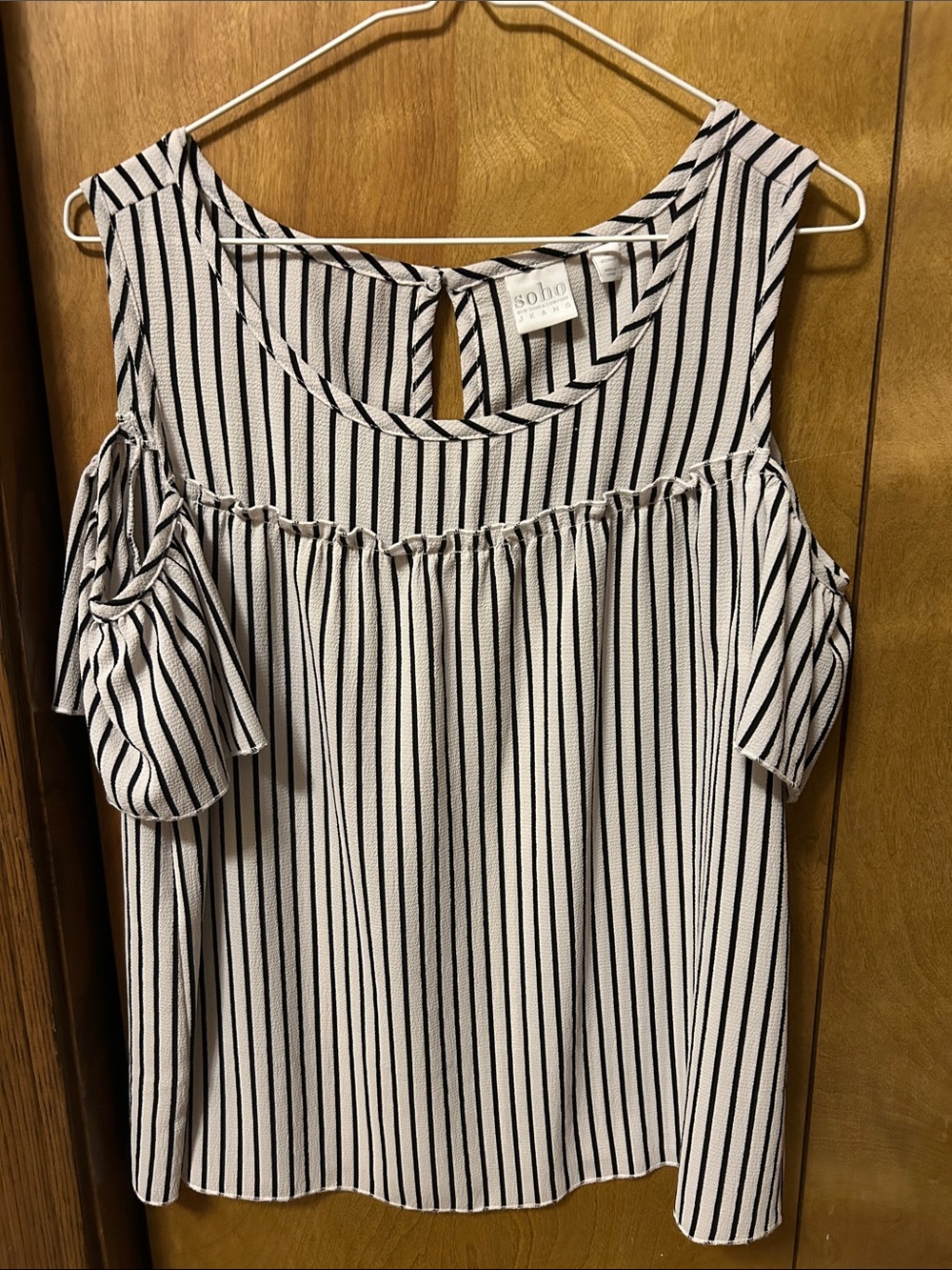 Soho Black and White Striped Cold-Shoulder Camisole